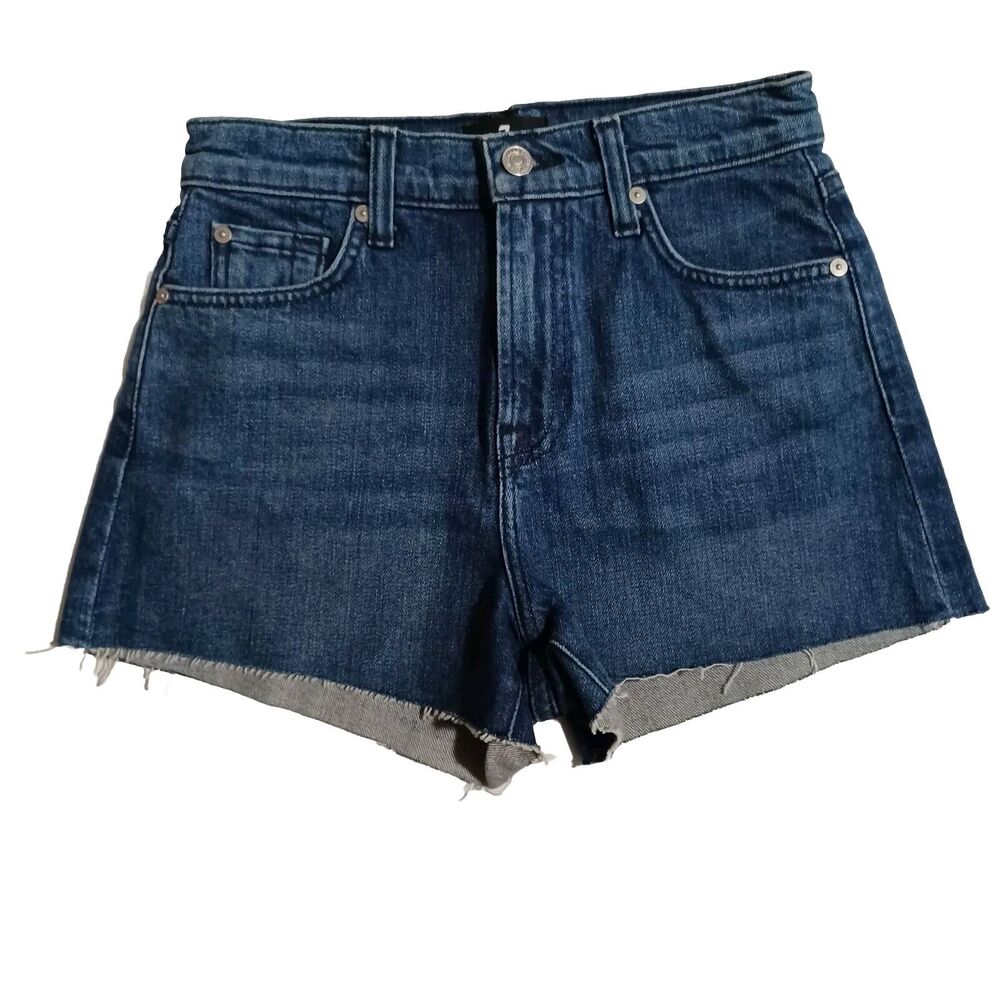 7 For All Mankind Cut Off Jean HIGH WAIST SHORTS Women 25 Medium Wash Denim NEW